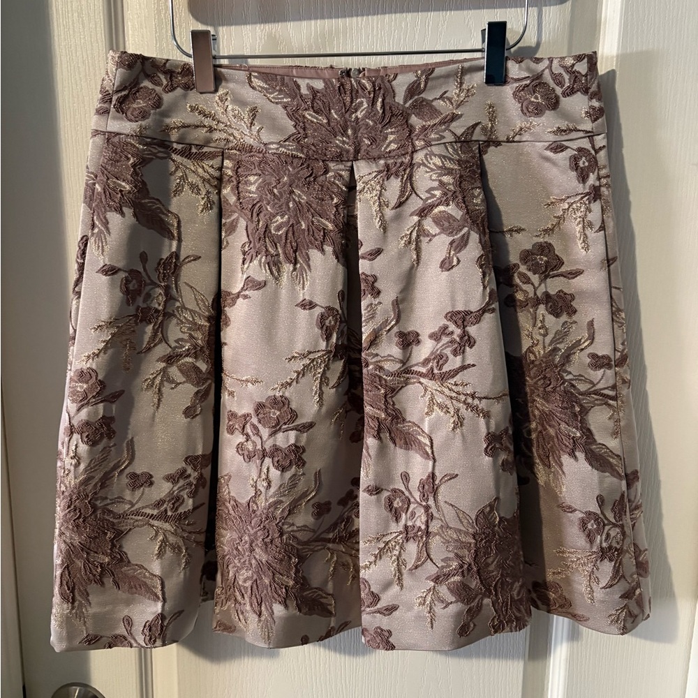 RW&CO. Floral Embroidered Mini Skirt - Cream and Brown